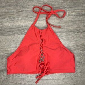 Aerie Coral Lace-Up High Neck Bikini Top Size M NWOT
